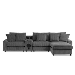 TiramisuBest 114*64" Cream Corduroy Sectional Sofa: L-Shaped,Console, USB Charger,Storage, Ottoman & Deep Wide Seats for Living Room - 1 of 4