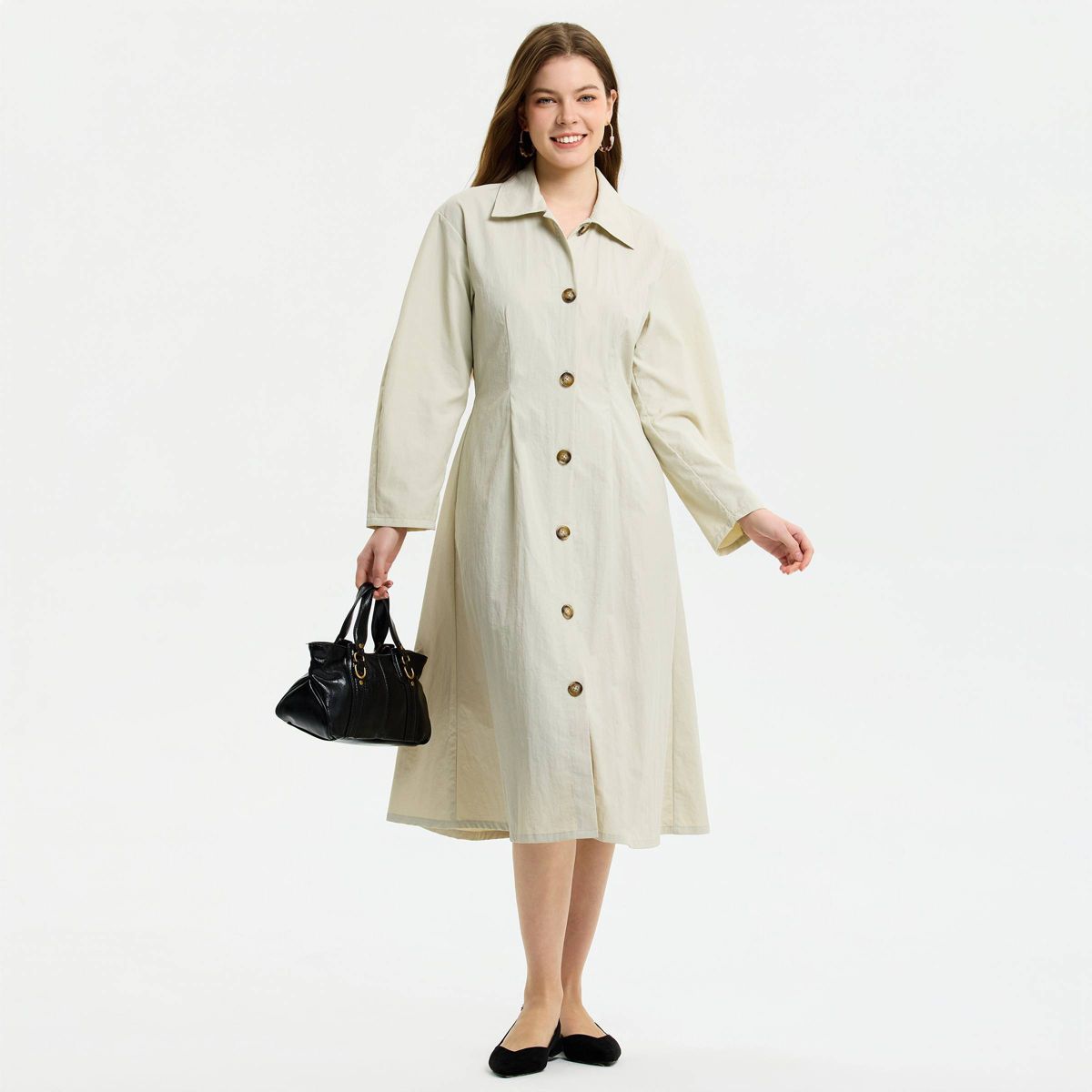 Women's Long Sleeve Button-Front Pleated Midi Shirt Dress - A New Day™ - thumbnail 7
