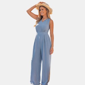 sachin and babi light blue dress Wedding Guest Jumpsuit, Sleeve Tulle, Point Detailed, Belted Jumpsuit,   puresunlady