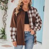 Women's Plaid Long Sleeve Shirt Loose Fit Casual Button Down Top Front Pocket Shirt - 3 of 4