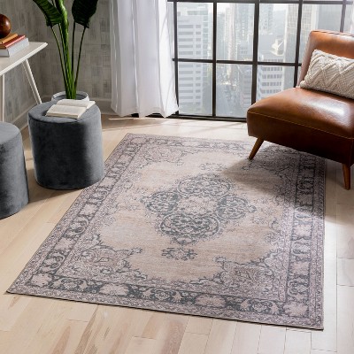 Beige Medallion Cotton-Synthetic 5' x 7' Easy-Care Area Rug
