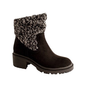 Eastside - Girls Black Faux Suede Ankle Boot w/Sweater Top - 1 of 4