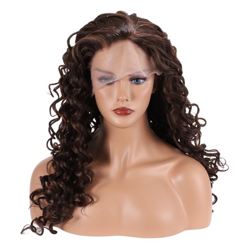 Unique Bargains Women s Halloween Beautiful Long Water Wave Lace Front Wigs With Wig Cap 26 Deep Brown 1 Pc Target