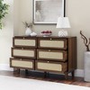 6 Drawer Dresser, Wooden Storage Cabinet With 6 Rattan Drawers, Adjustable Leg Height Sideboard Nightstand For Living Room - 3 of 4