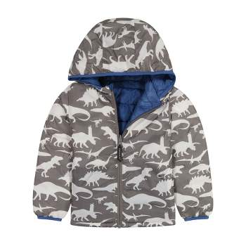 Andy & Evan  Infant  Mid Blue Dinos Reversible Puffer