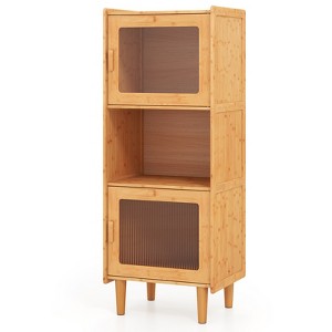 Tangkula Bamboo Cabinet Narrow Kitchen Storage Cabinet w/ Open Compartment & Storage - 1 of 4