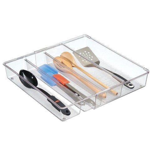 mDesign Expandable Plastic Kitchen Drawer Storage Organizer Cutlery Tray - Clear