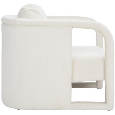 Sasha Cream Velvet Wood Accent Chair with Cut-Out Arms