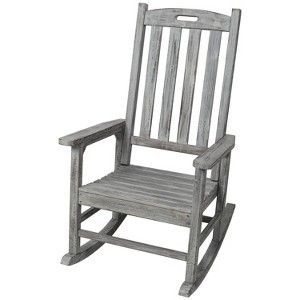 Gulches Oversized Wooden Porch Rocker Chair - 21" Wide Seat High Curved Backrest, Fir Wood Rocking Chair for Indoor Outdoor, Light Grey, 330lbs - 1 of 4