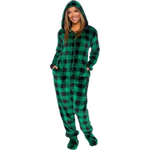 Silver Lilly Slim Fit Women's Buffalo Plaid One Piece Footed Pajama ...