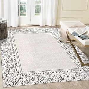 Border Geometric Area Rug Non Slip Rug Low Pile Accent Rug - 1 of 4