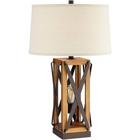 Wood Tone Off White Burlap Shade, How High Should A Living Room Table Lamp Be