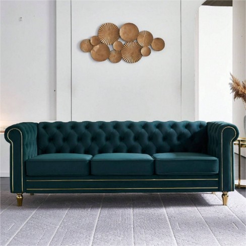 85''green Modern Long Sofa,velvet Couch,upholstered Sofa With Arms And ...