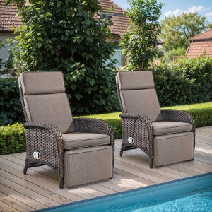POCASSY Outdoor Recliner Chair, Wicker Adjustable Reclining Patio Lounge Chair with Cushion, Adjustable Backrest and Footrest, Ideal for Pool Deck - 1 of 4