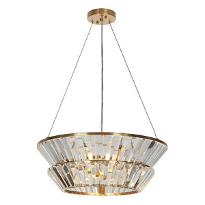 LNC Feinaqy 3-Lights 19.7" Modern Luxury Two-Tier Fluted Crystal Chandelier, Gold - 1 of 4