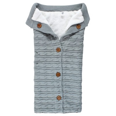 Hudson Baby Unisex Baby Sherpa Knitted Baby Lounge Stroller Wrap Sack, Gray, One Size