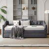 Twin Size Upholstered Daybed with Trundle and USB Charging Port, Plush Velvet Fabric Sofa Bed with Nailhead Trim, Wood Slat Support-- Frevyn - 2 of 4