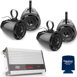 MTX 2 WET65T 6.5" 75W RMS 4Ω Tower Coaxial Speaker Pairs & WET75.4 Thunder Marine 100W x 4 @ 2Ω Amplifier - 1 of 4