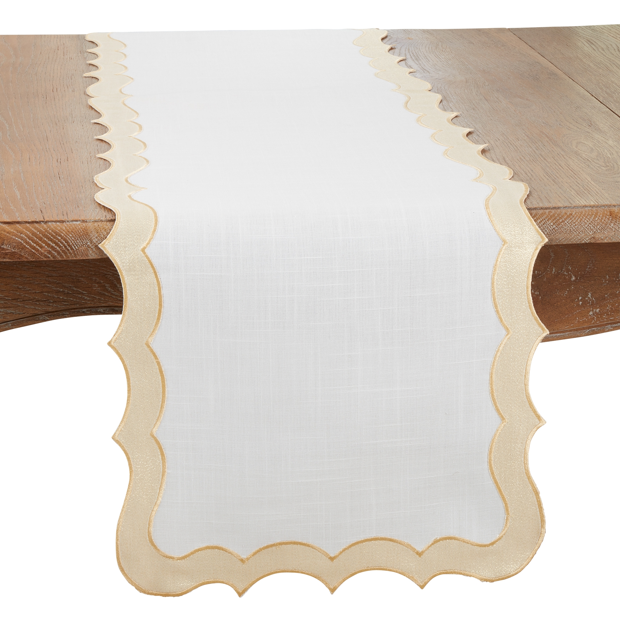 Saro Lifestyle Elegant Scallop Edge Table Runner, 16"x72", Gold