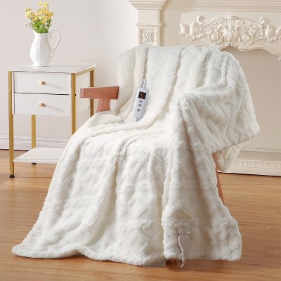 Garvee Heating Blanket, Thick Tufted Electric Blanket Throw with  10 Heating Levels and 10 Time Settings, Machine Washable Throw 50"x60", White