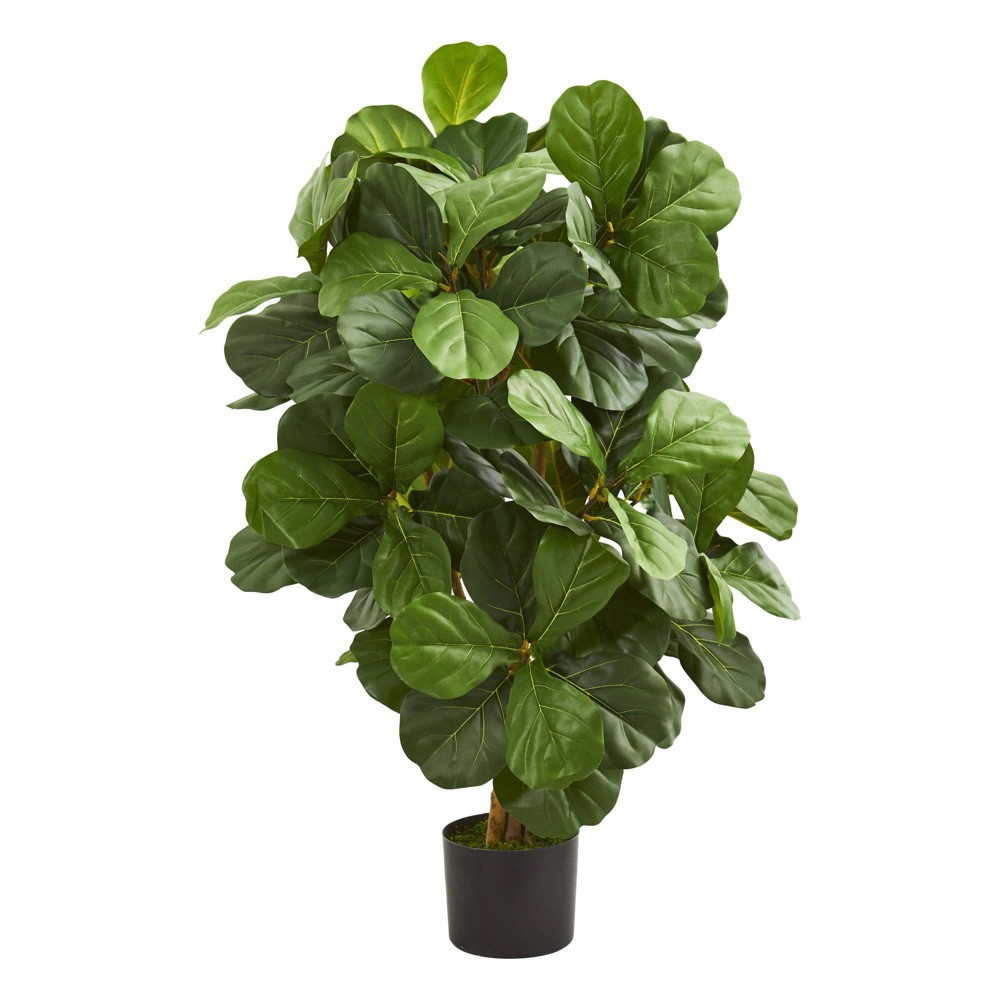 Photos - Garden & Outdoor Decoration 42" Artificial Fiddle Leaf Tree in Pot Black - Nearly Natural