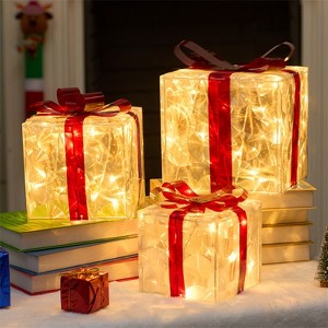 Joyfy 3Packs Christmas Gift Box Lights, Present Boxes Yard Light Decorations with 60/100 LEDs for Christmas Eve Night Indoor Decorations - 1 of 4
