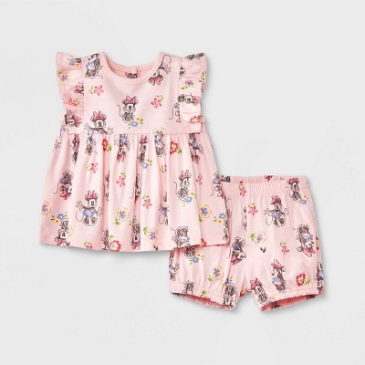 Image of Baby Girls' Mickey Mouse Top and Bottom Set - Light Pink 6-9M