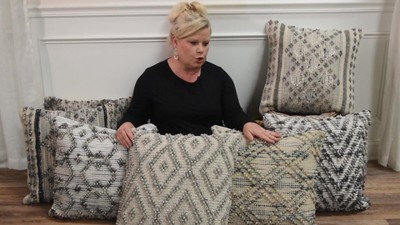 Variegated Chevron 18" Square Cotton Throw Pillow in Gray and Natural