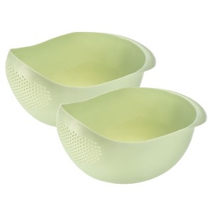 Unique Bargains Rice Washing Filter Strainer Fruit Vegetable Bowl Drainer Home Kitchen Green 2 Pcs - 1 of 3