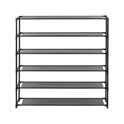 Black and Gray 6-Tier Metal and Fabric Shoe Rack
