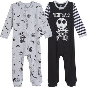 Disney Nightmare Before Christmas Jack Skellington Baby 2 Pack Zip Up Sleep N' Play Coveralls Newborn to Infant  - 1 of 4