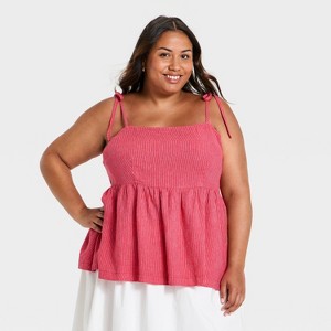 Women's Tie Strap Babydoll Tank Top - Ava & Viv™ Pink Striped 3X