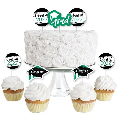Big Dot of Happiness Green Grad - Best is Yet to Come - Dessert Cupcake Toppers - Green 2022 Graduation Party Clear Treat Picks - Set of 24
