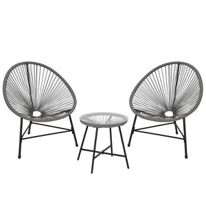 3 Piece Acapulco Chair Set - All-Weather Modern Patio Furniture Set with Plastic Rope, Glass Top Table, 2 Chairs, Woven Patio Conversation Bistro Set - 1 of 4