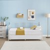 Homhougo Twin Daybed with Trundle, Metal Twin Size Daybed with Pullout Trundle 6 Casters White - 3 of 4