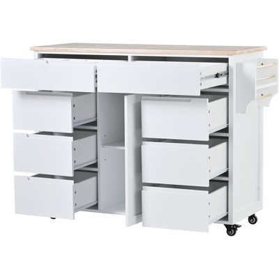 NicBex 8 Drawer Rolling Kitchen Island Cart with 1 Cabinet,Kitchen Island on Wheels with Towel Rack and Spice Rack,Island Table for Kitchen