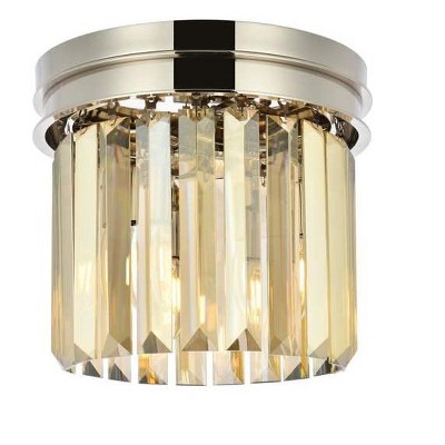 Elegant Lighting Sydney 3 light polished nickel Flush Mount Golden Teak (Smoky) Royal Cut Crystal
