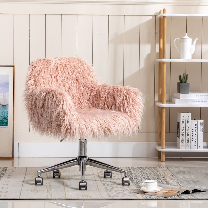 Modern Faux Fur Home Office Chair, Swivel Fluffy Vanity Chair-ModernLuxe, 1 of 12