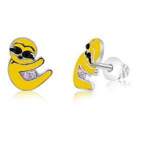Chanteur Hypoallergenic Kids Jewelry Accessories Sloth CZ White Gold Palladium Plating Stud Earrings Surgical Titanium Posts - 1 of 1