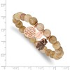 Chisel Stainless Steel Antiqued and Rose IP-plated Owl and Tree of Life 8mm Taupe Dyed Jade Beaded Stretch Bracelet - 4 of 4