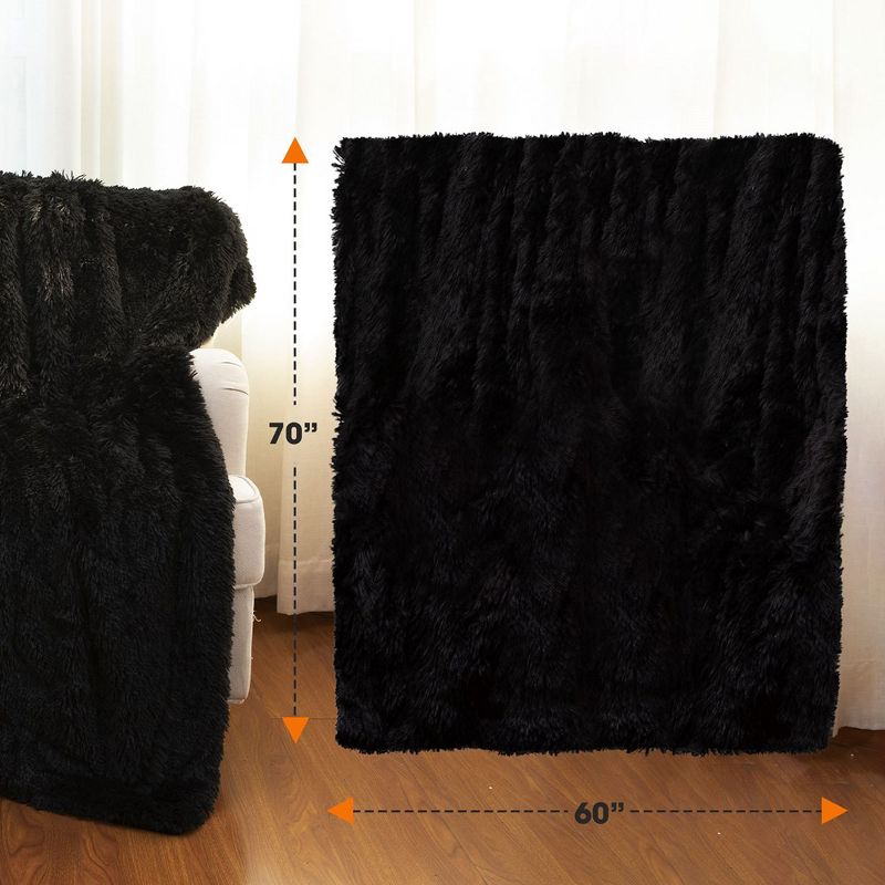 Cheer Collection Long Shaggy Hair Throw Blanket - Black (60" x 70"), 3 of 12