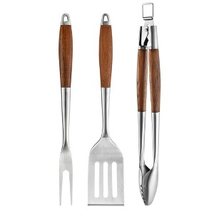Itopfox Heavy-Duty Heat-Treated Ash Wood BBQ Grilling Tools Set with Extra-Thick Stainless Steel Spatula, Fork & Tongs for Grill Enthusiasts - 1 of 4