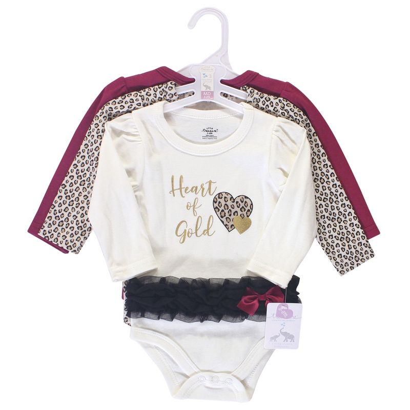 Little Treasure Baby Girl Cotton Long-Sleeve Bodysuits 3pk, Cream Heart Of Gold, 2 of 3