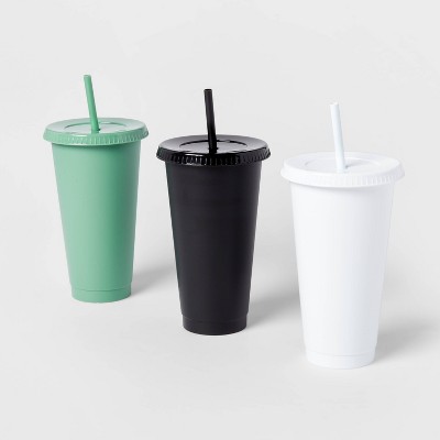 24oz 3pk Plastic Reusable Cold Cup Green, Black, White - Room Essentials™