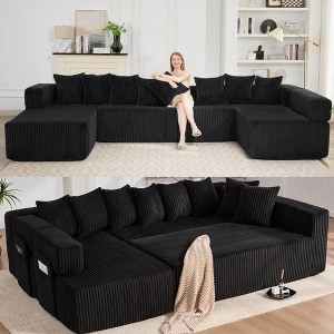 146" U-Shaped Modular Sectional Sofa, Corduroy Convertible Sleeper Couch with 8 Pillows, No Assembly, Free Combination, Oversized 5-Seater - 1 of 4