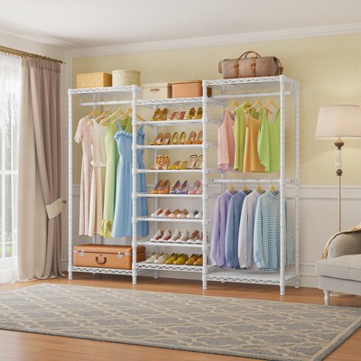 White Heavy Duty Freestanding Garment Rack with Adjustable Shelves
