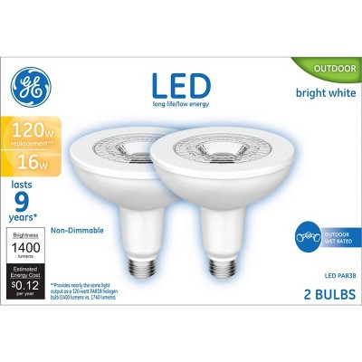GE 2pk 120W Basic PAR38 LED Outdoor Floodlight Bulbs Bright White: Wet Location Suitable, 1200 Lumens, 3000K, E26 Base