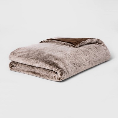 55 X 80 15lbs Faux Fur Weighted Blanket With Removable Cover Brown Threshold Glass Bead Fill Machine Washable Target