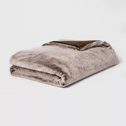 55" x 80" 15lbs Faux Fur Weighted Blanket with Removable Cover Brown - Threshold™
