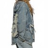 Women's Raw Hem Drawstring Zip Up Hooded Denim Jacket - POL - 3 of 4